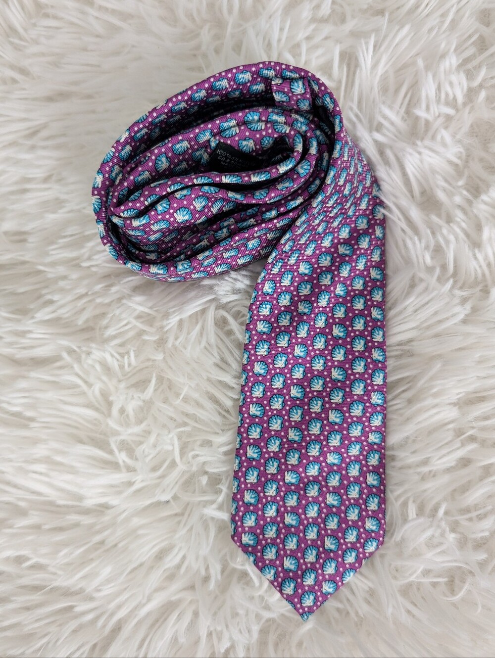 Men's J.Crew Skinny Tie Silk Purple With Turquoise Seashells
